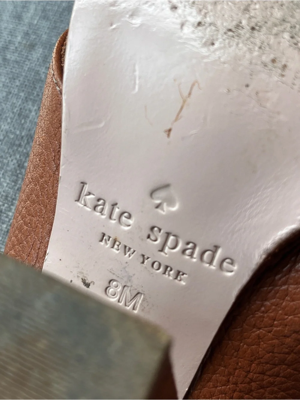 Kate Spade Brown leather Criss Cross sandal with Wood Stacked Heel Sz 8